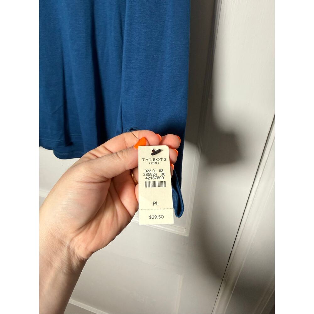 talbots long sleeve blue crewneck t-shirt large petite new with tags pima cotton - Picture 2 of 4